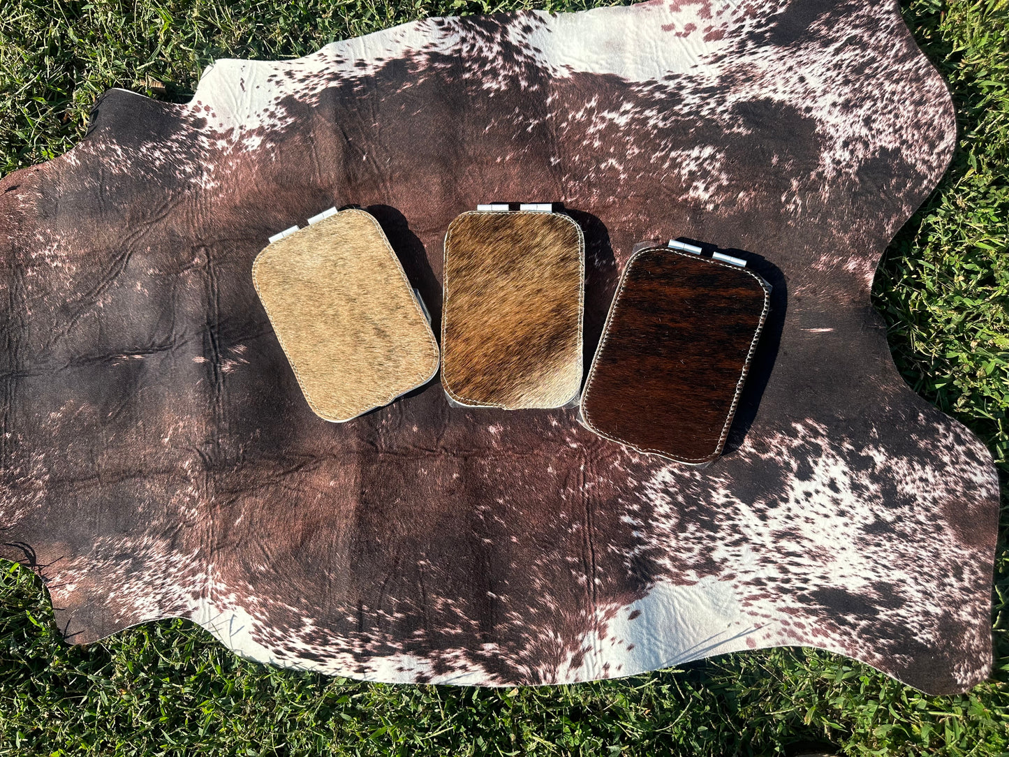 Travel size LED cowhide mirror