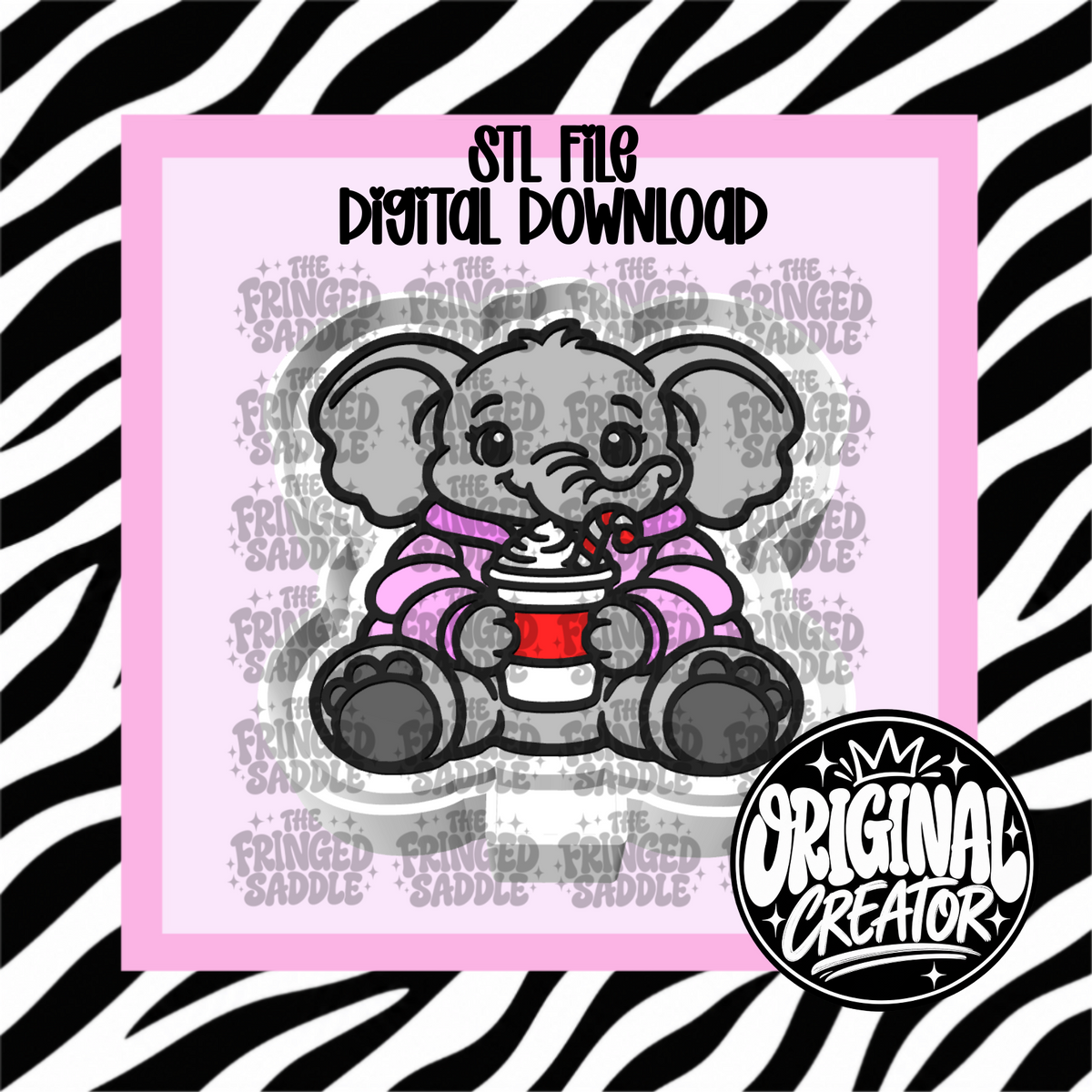 Elephant with peppermint mocha STL & PNG