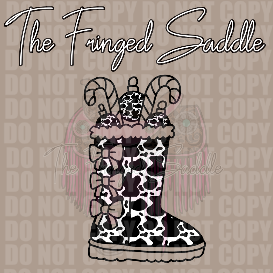 Cow print boot Christmas edition