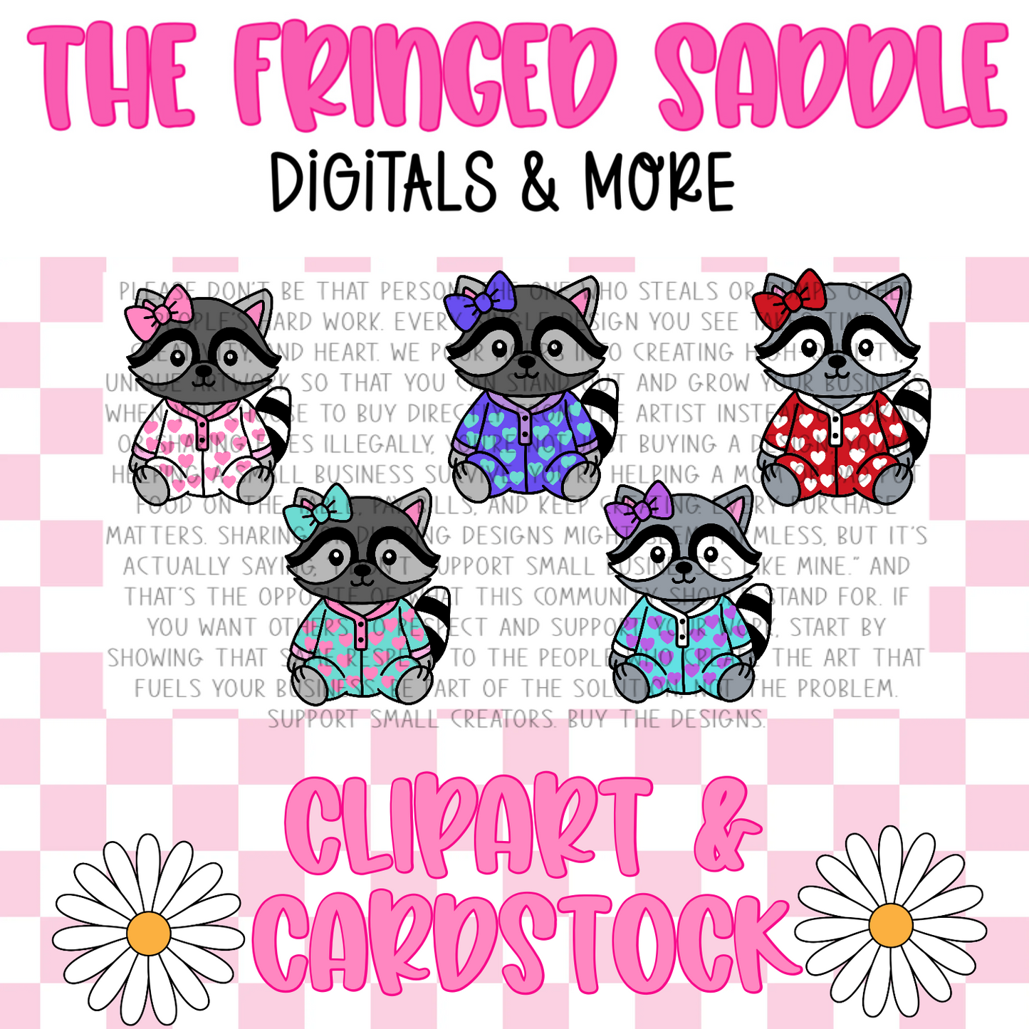 Raccoon in heart pjs clipart