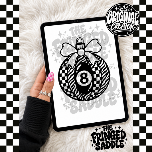 Zebra checkered 8 ball ornament