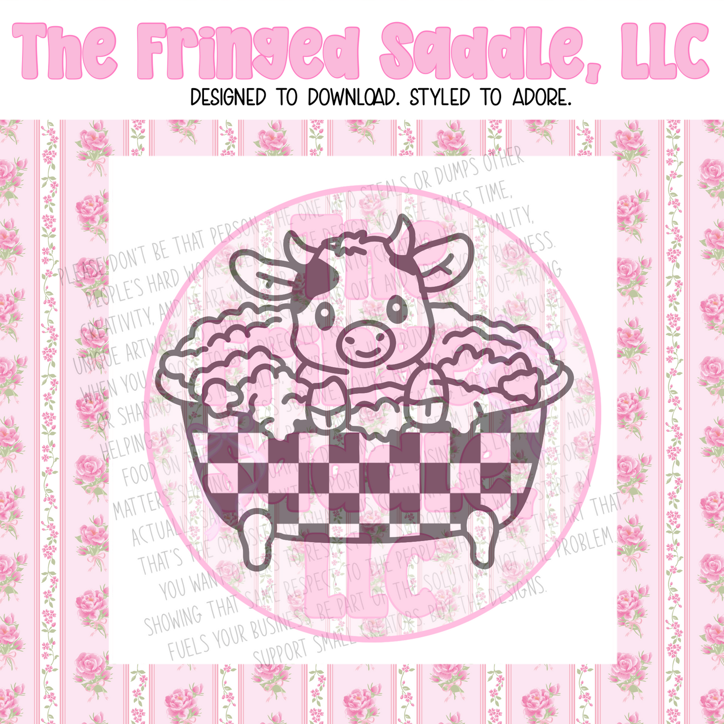 Cow in checkered bubble bath