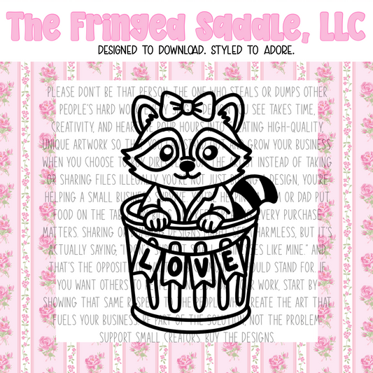 Raccoon in trash can love banner
