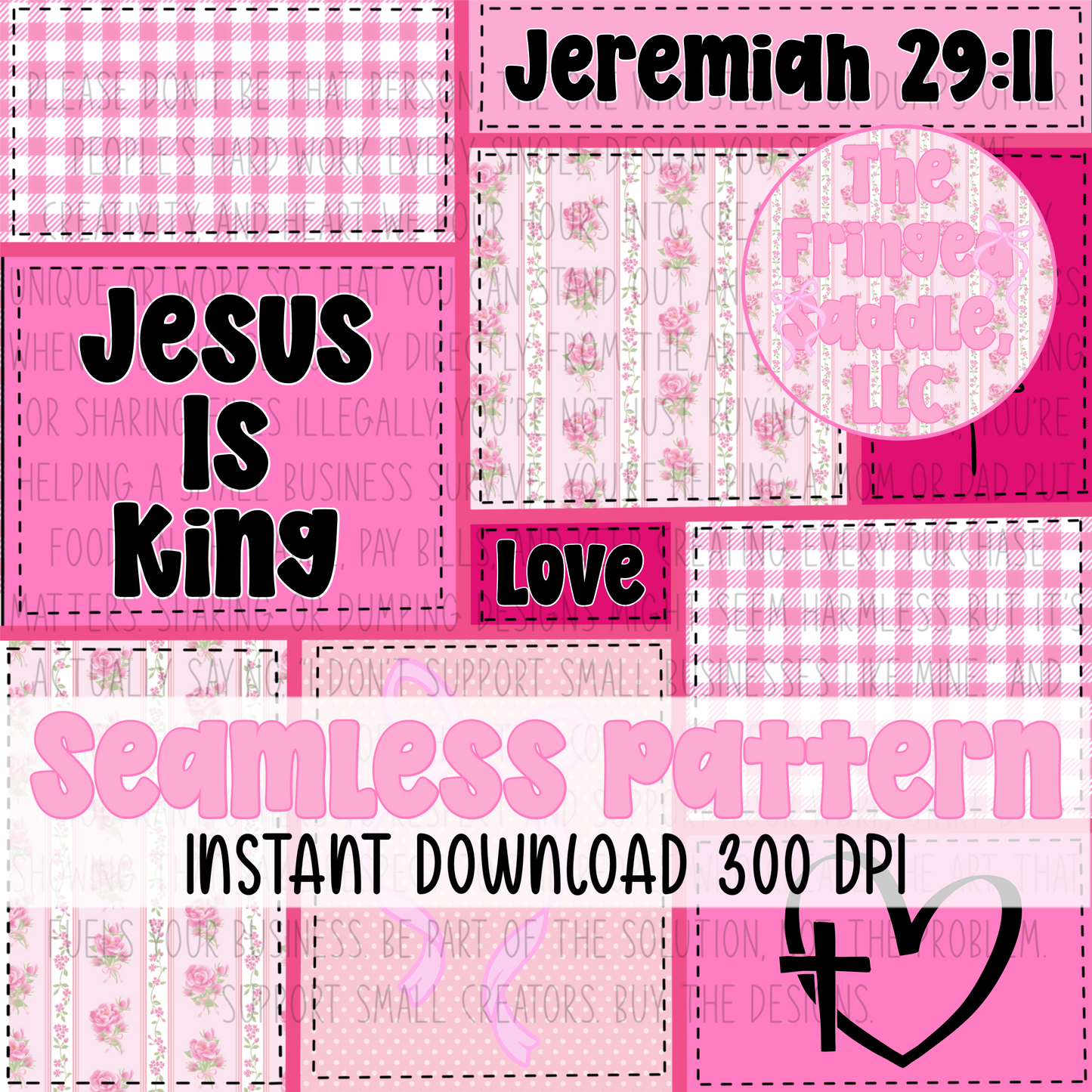 Jesus is king patchwork seamless pattern