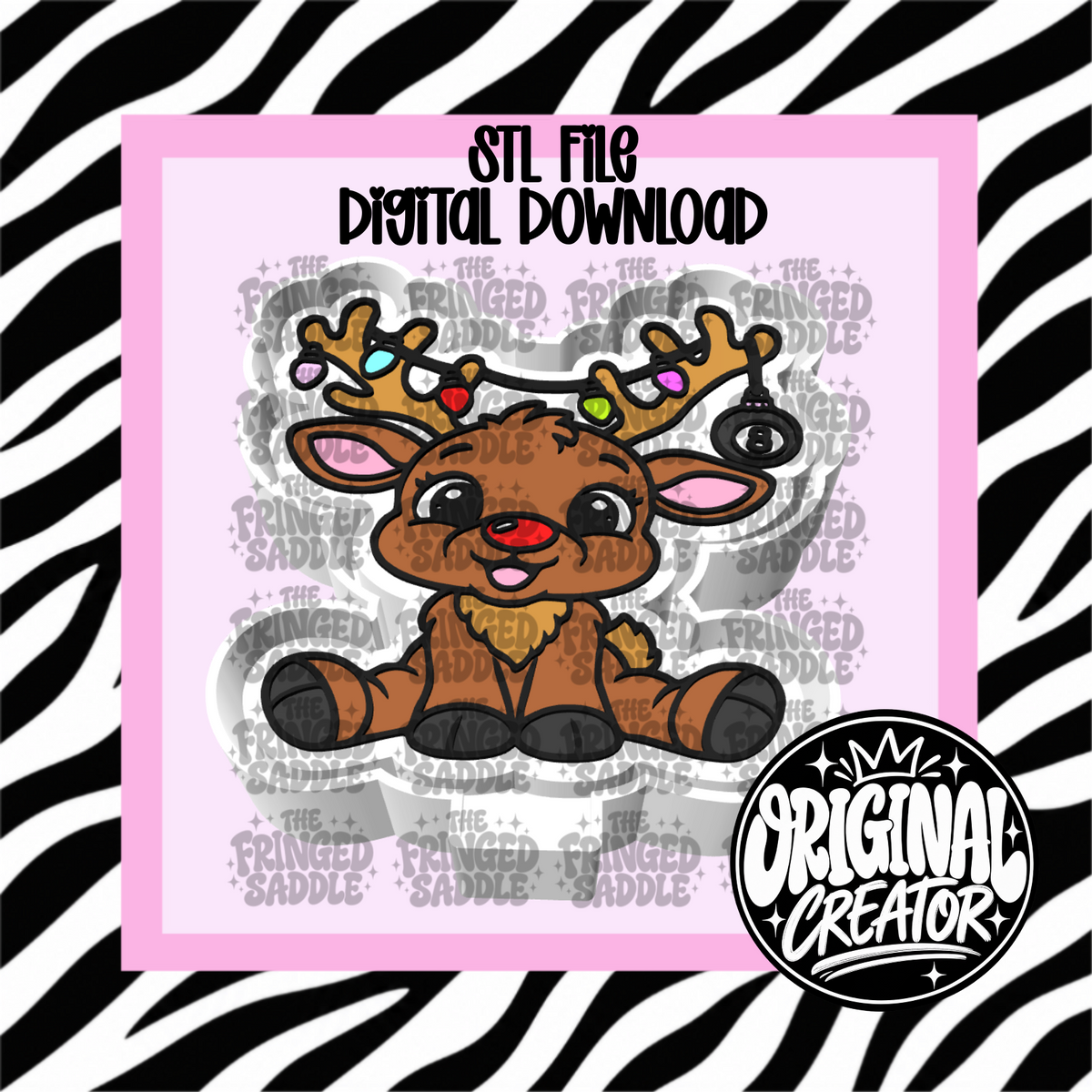 Christmas reindeer w 8 ball ornament STL & PNG