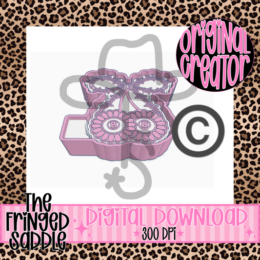 Barb wire bow w turquoise PNG & STL