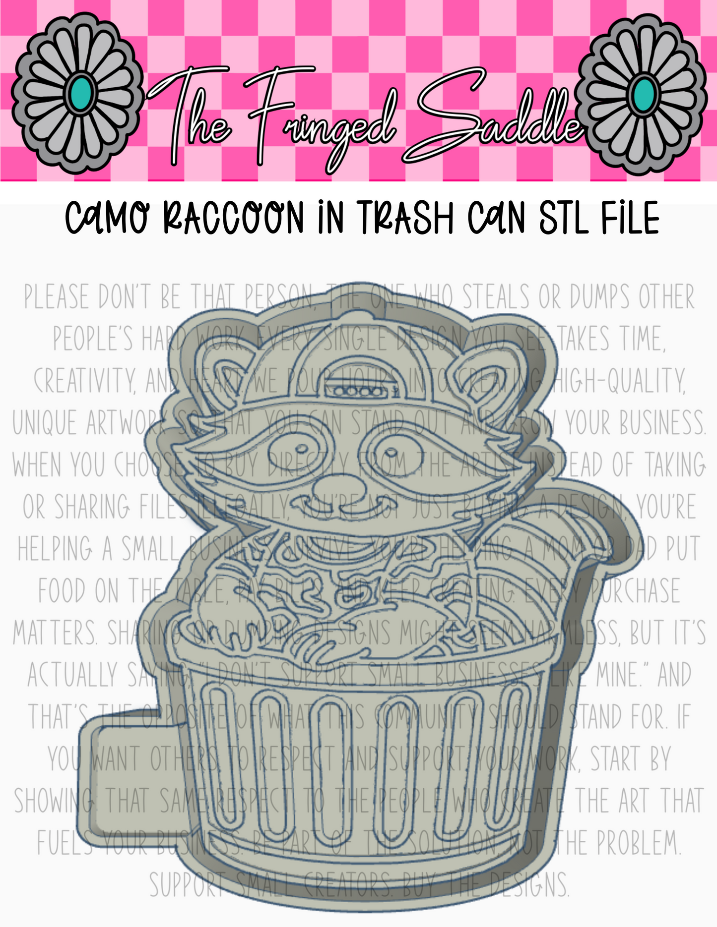 Camo raccoon in trash can STL