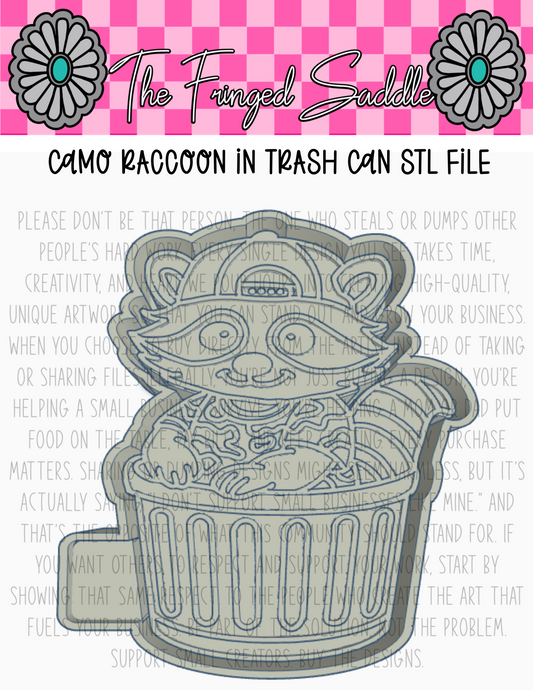 Camo raccoon in trash can STL