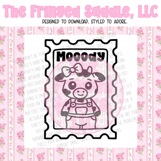 Mooody cow stamp