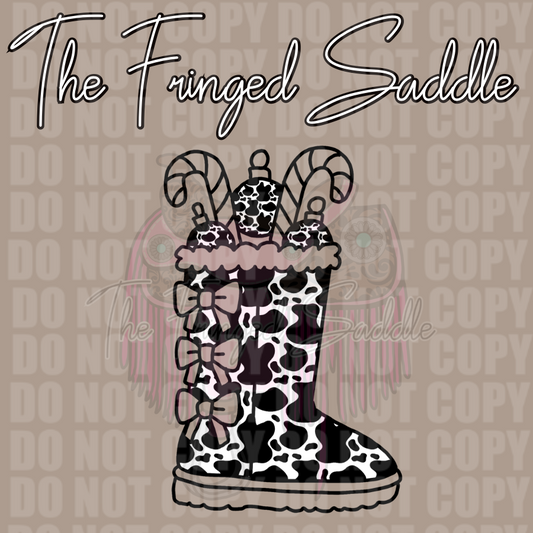 Cow print boot Christmas edition