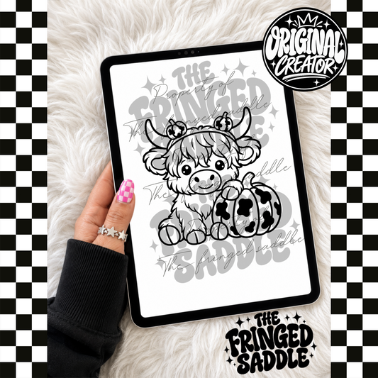 Fall cowprint pumpkin highland png