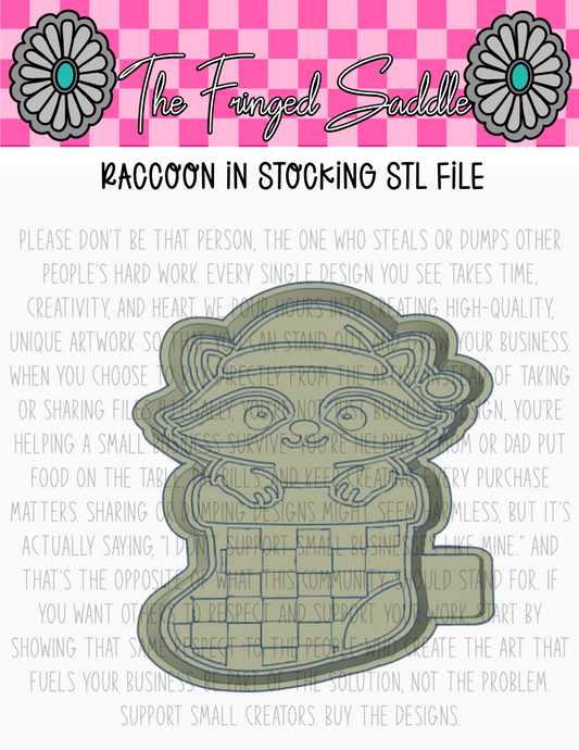 Raccoon in check stocking