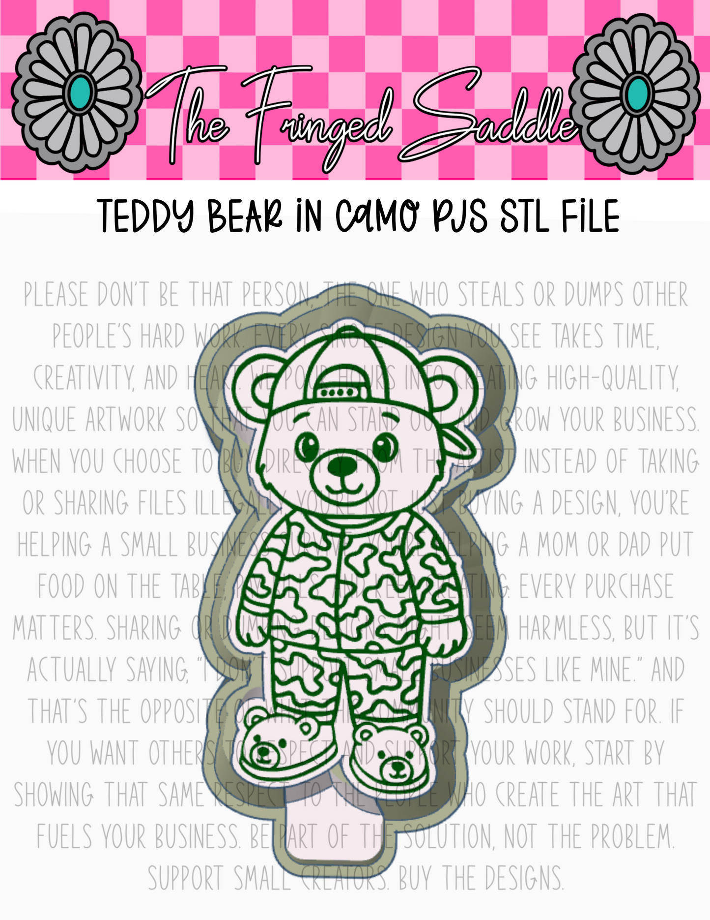 Teddy bear in camo pjs STL