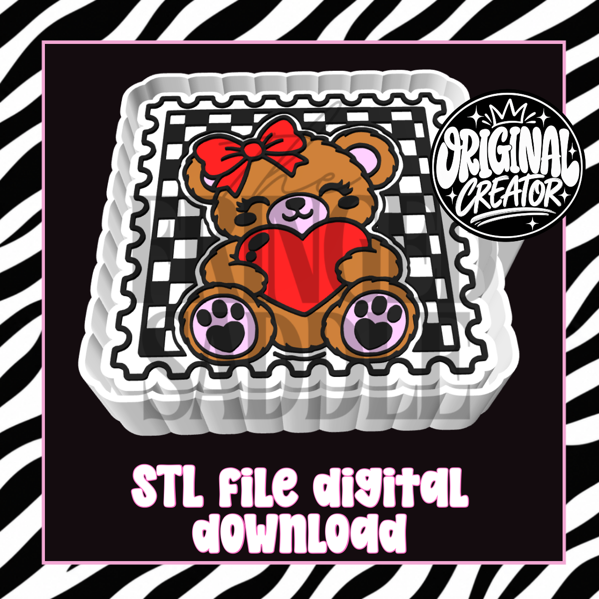 Valentines Teddy checkered stamp STL
