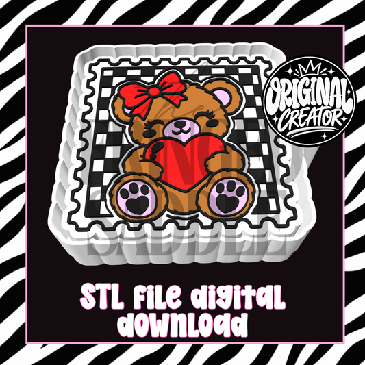Valentines Teddy checkered stamp STL
