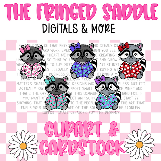 Raccoon in heart pjs clipart